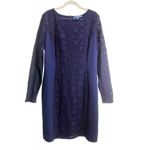 Antonio Melani Lace Dress Women Large Blue Long Sleeve Sheath Knee Length
